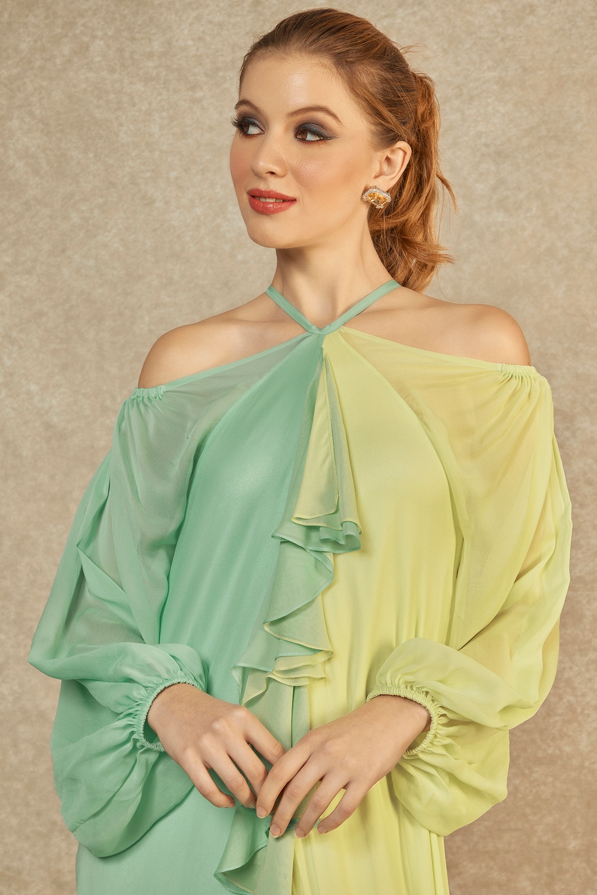 Lettuce Green & Seafoam Cascade Dress by Wendell Rodricks at Pernia's Pop Up Shop 2026 Lettuce Green & Seafoam Cascade Dress by Wendell Rodricks at Pernia's Pop Up Shop 2026