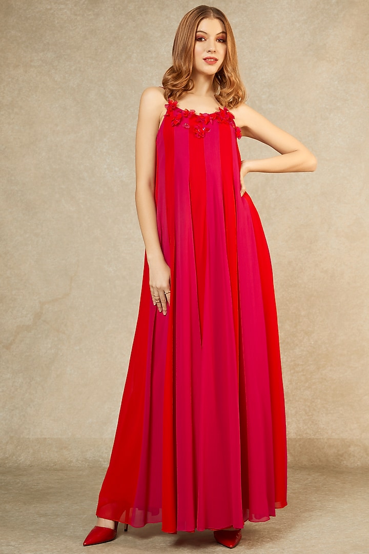 Red Flame & Magenta Multi-Panelled Gown by Wendell Rodricks