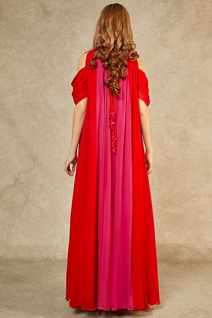 Magenta & Red Flame Panel Gown by Wendell Rodricks at Pernia's Pop Up Shop