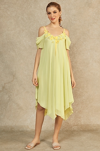 Lettuce Green Hanky Hem Irish Yellow Tape Dress by Wendell Rodricks