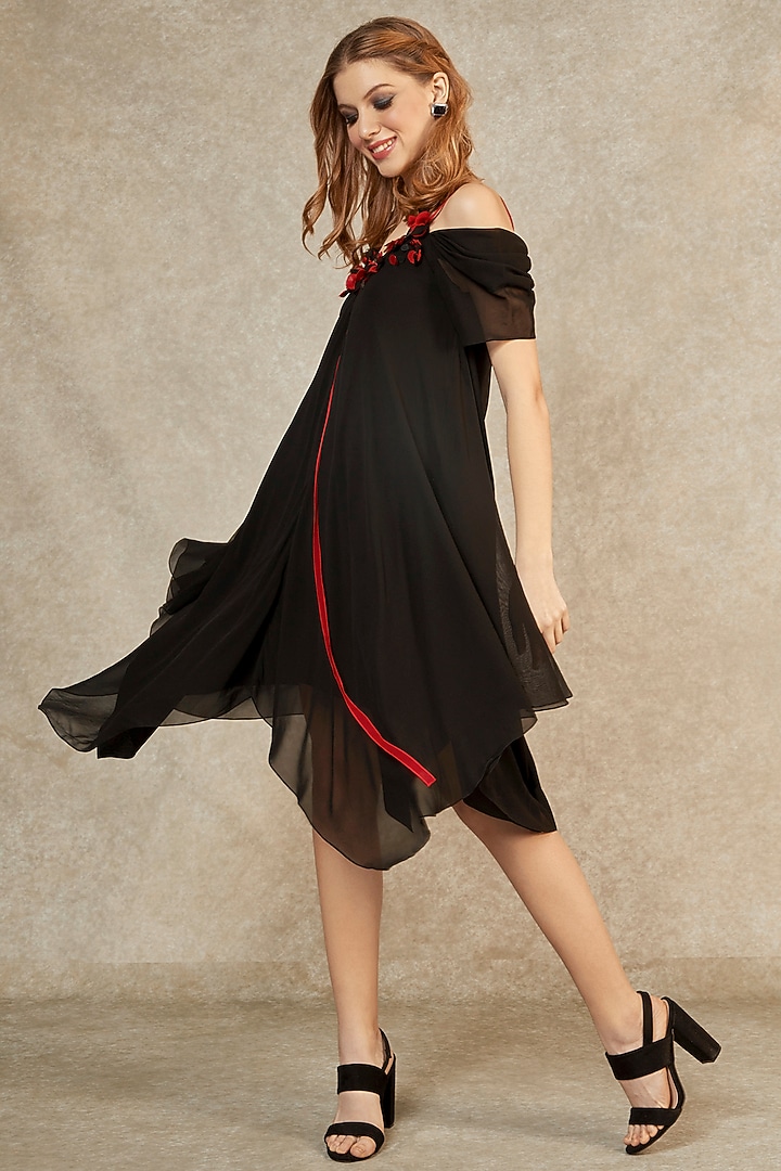 Black Hanky Hem Red Flame Tape Summer Dress by Wendell Rodricks at Pernia's Pop Up Shop