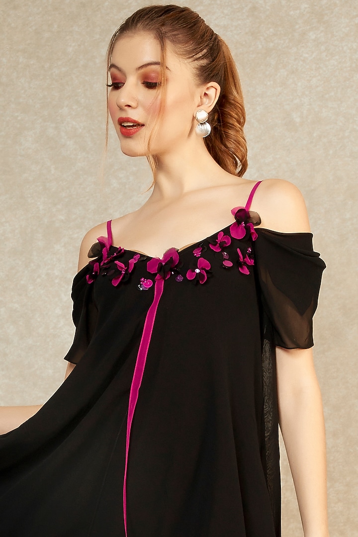 Black Hanky Hem Magenta Tape Summer Dress by Wendell Rodricks at Pernia's Pop Up Shop