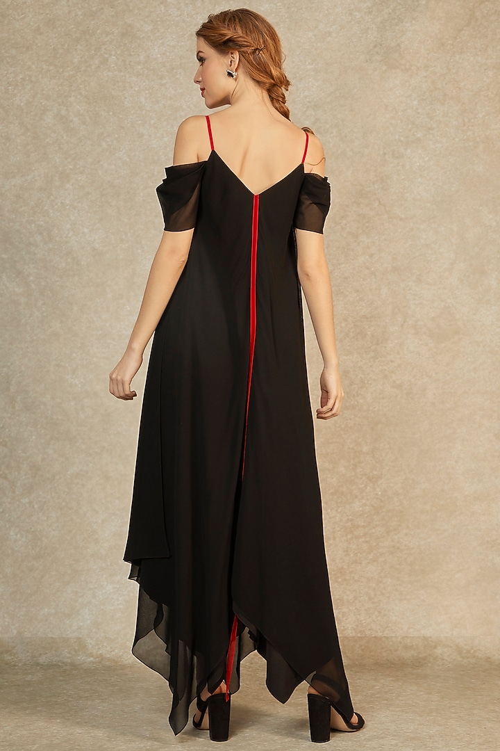 Black Hanky Hem Red Flame Tape Gown by Wendell Rodricks at Pernia's Pop Up Shop