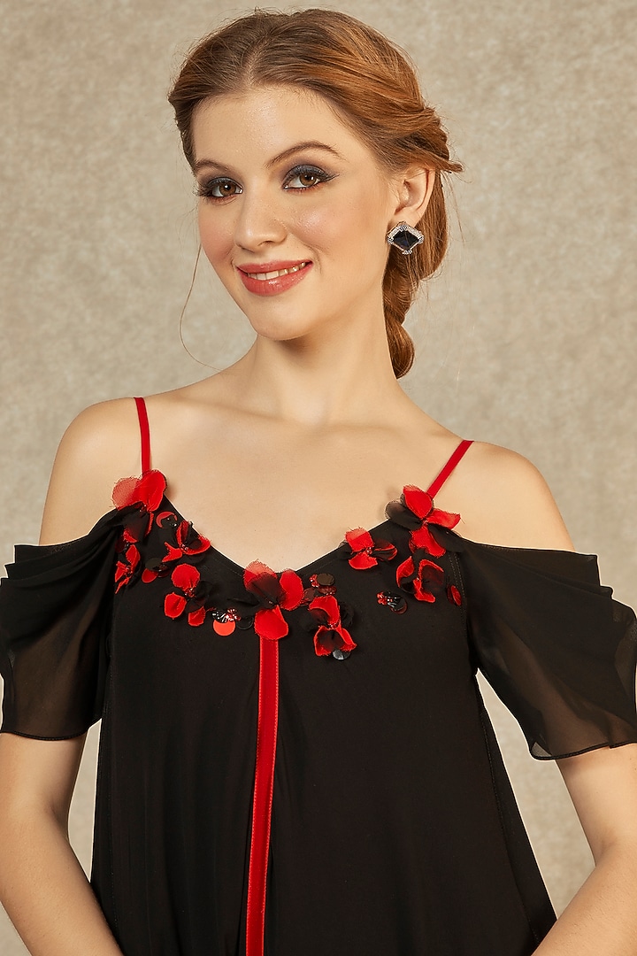 Black Hanky Hem Red Flame Tape Gown by Wendell Rodricks at Pernia's Pop Up Shop