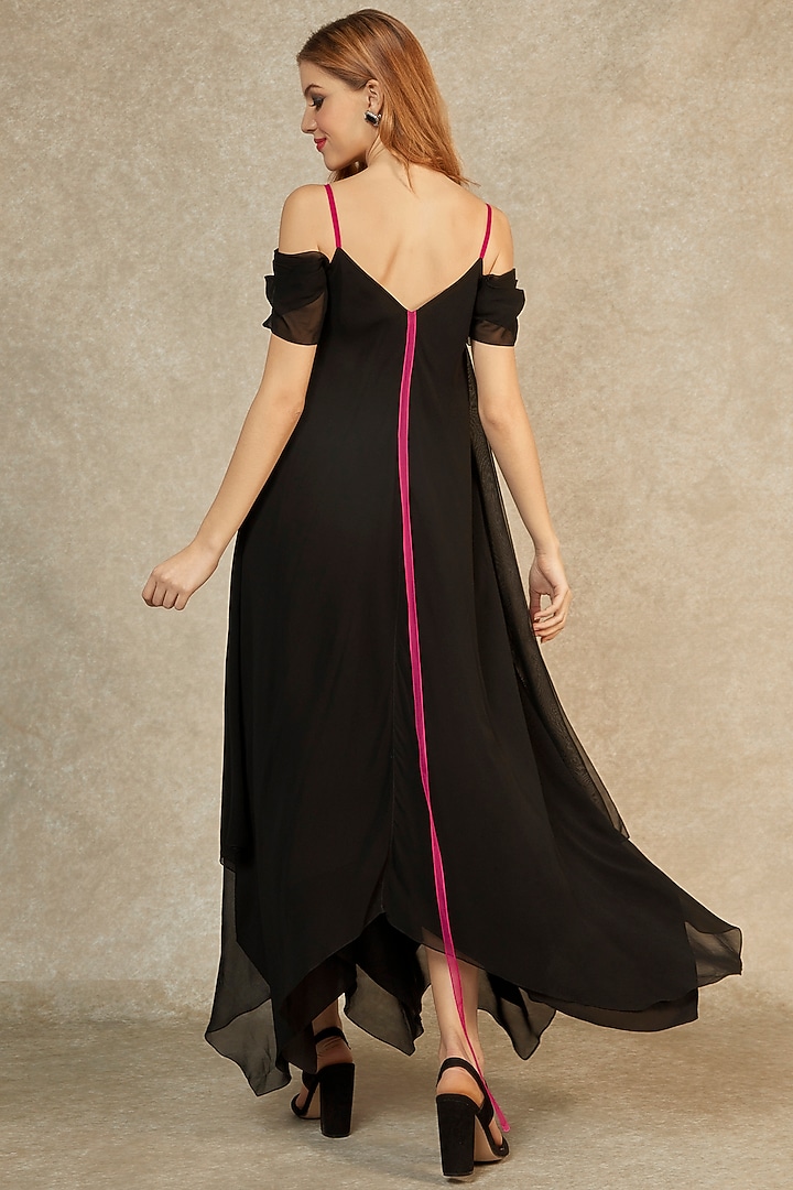 Black Hanky Hem Magenta Tape Gown by Wendell Rodricks at Pernia's Pop Up Shop