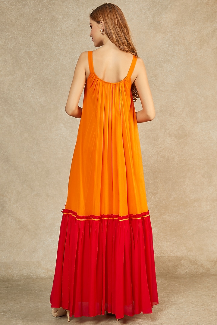 Flame Orange & Ruby Gathered Gown by Wendell Rodricks at Pernia's Pop Up Shop