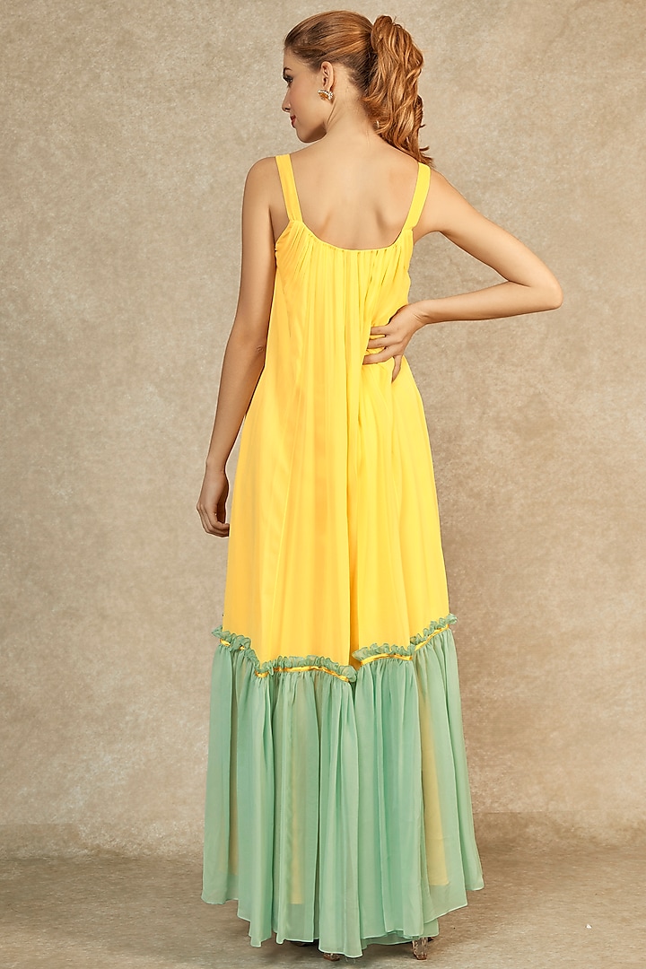 Irish Yellow & Seafoam Gathered Gown by Wendell Rodricks at Pernia's Pop Up Shop