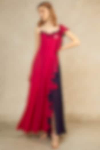 Magenta & Midnight Blue Cascade Gown by Wendell Rodricks