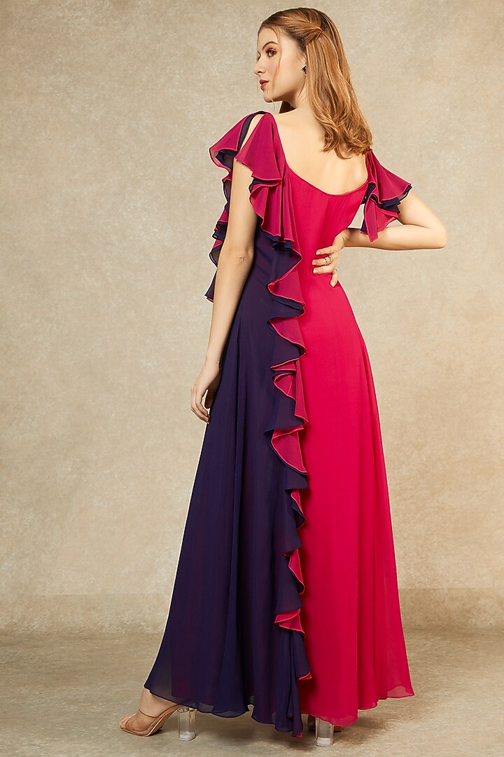 Magenta & Midnight Blue Cascade Gown by Wendell Rodricks at Pernia's Pop Up Shop
