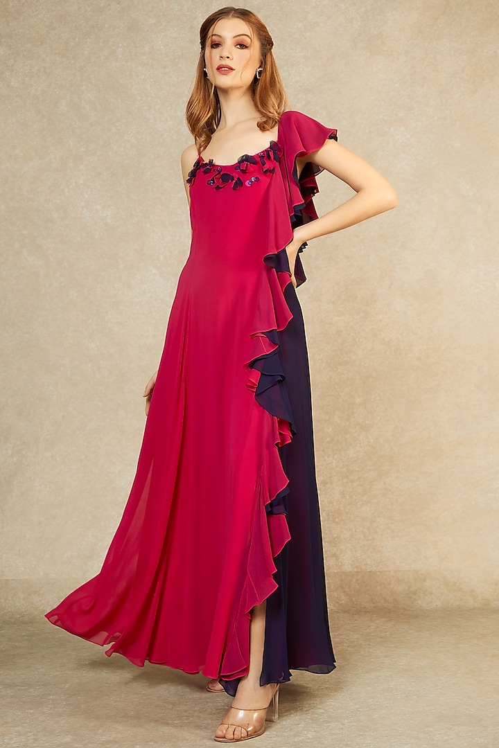 Magenta & Midnight Blue Cascade Gown by Wendell Rodricks at Pernia's Pop Up Shop