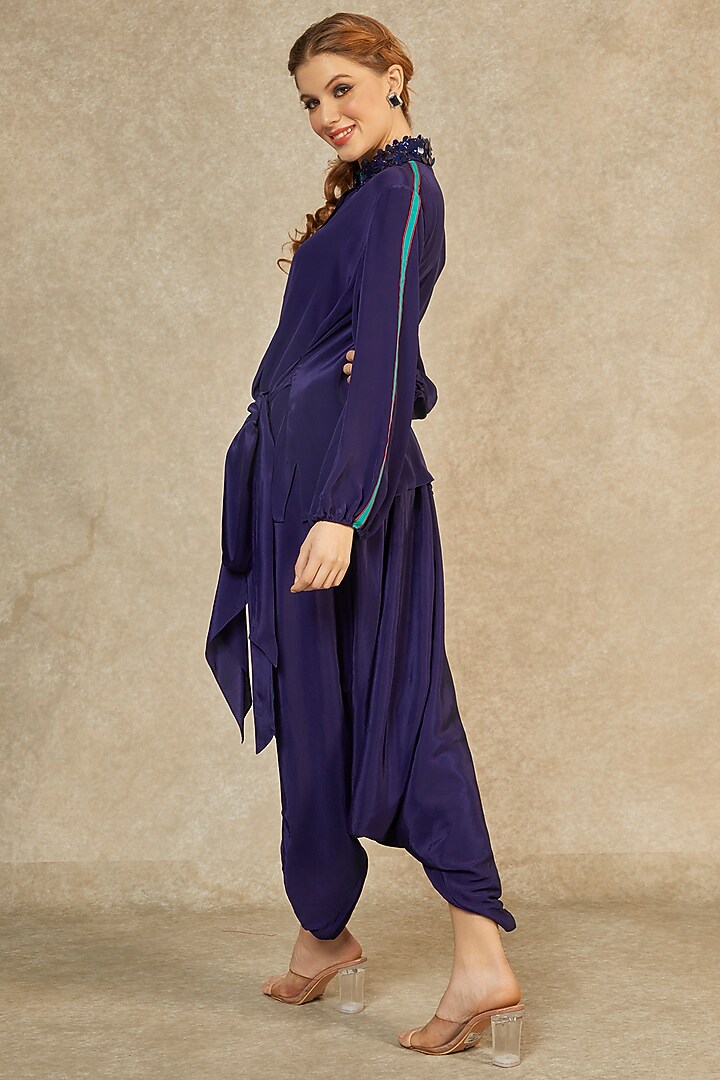 Midnight Blue Overlay Shirt & Drop Crotch Pants by Wendell Rodricks at Pernia's Pop Up Shop