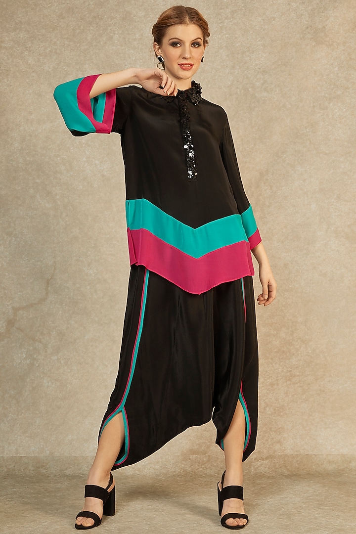 Black Short Tunic & Drop Crotch Pants by Wendell Rodricks at Pernia's Pop Up Shop