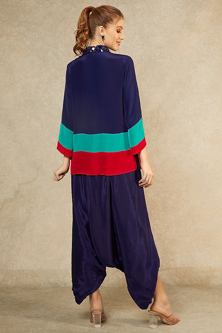 Midnight Blue Short Tunic & Drop Crotch Pants by Wendell Rodricks at Pernia's Pop Up Shop