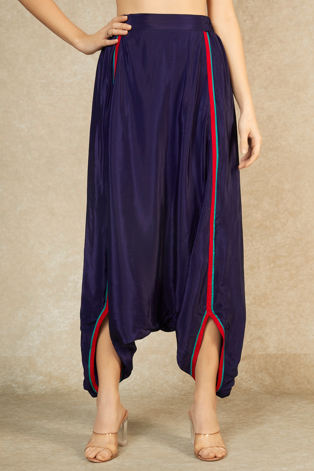 Midnight Blue Short Tunic & Drop Crotch Pants Design by Wendell 