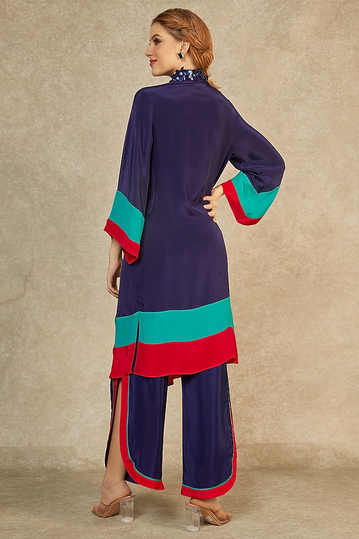 Midnight Blue Long Tunic & Petal Pants by Wendell Rodricks at Pernia's Pop Up Shop