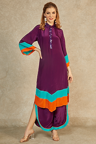 Purple  Long Tunic & Drop Crotch Petal Pants  by Wendell Rodricks