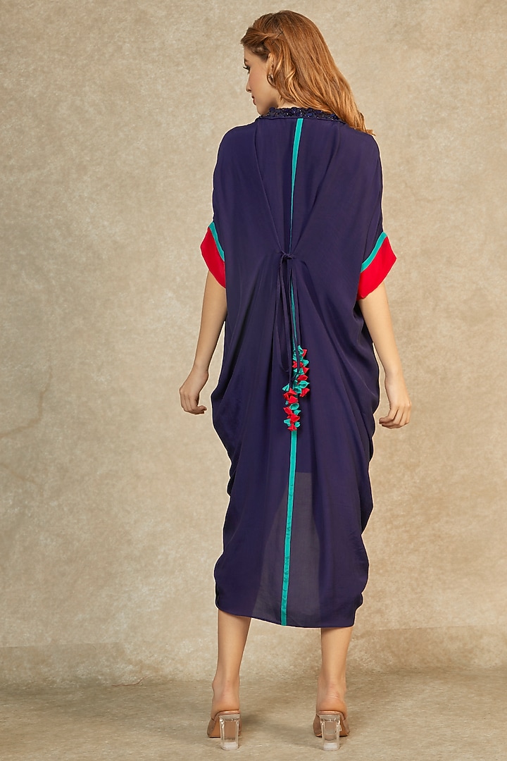 Midnight Blue Cowl Kaftan by Wendell Rodricks at Pernia's Pop Up Shop