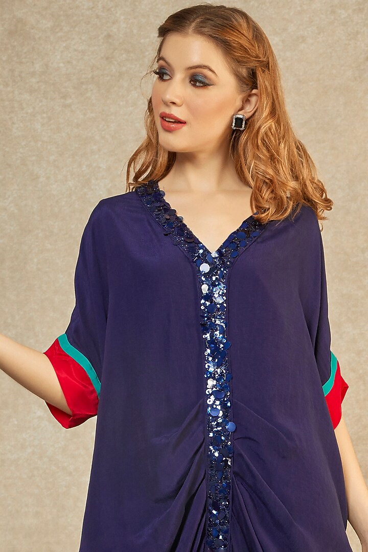 Midnight Blue Cowl Kaftan by Wendell Rodricks at Pernia's Pop Up Shop