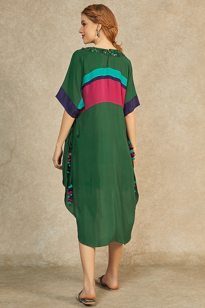 Dark Green Hi-Low Kaftan by Wendell Rodricks at Pernia's Pop Up Shop