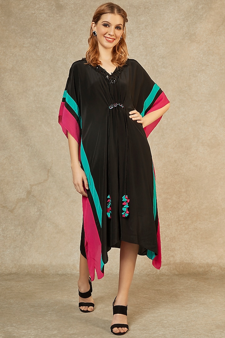 Black Short Kaftan by Wendell Rodricks at Pernia's Pop Up Shop