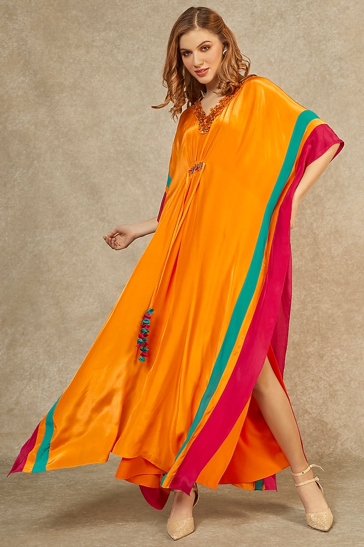 Flame Orange Long Kaftan by Wendell Rodricks at Pernia's Pop Up Shop