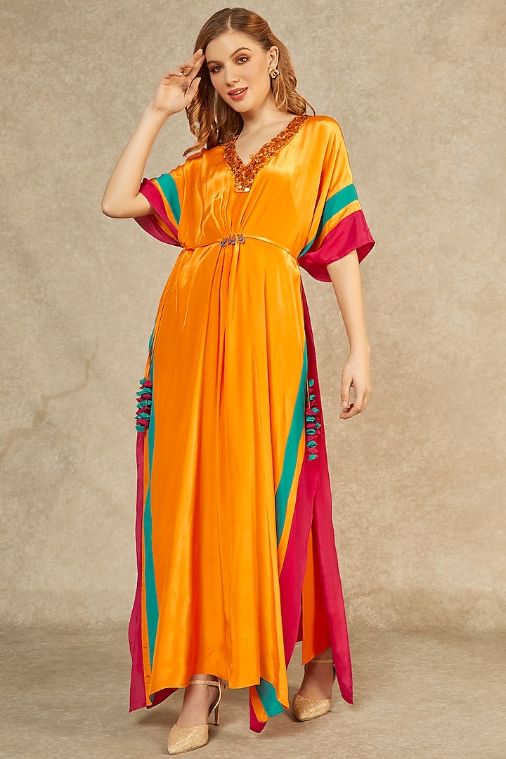 Flame Orange Long Kaftan by Wendell Rodricks at Pernia's Pop Up Shop
