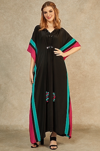 Black Long Kaftan by Wendell Rodricks