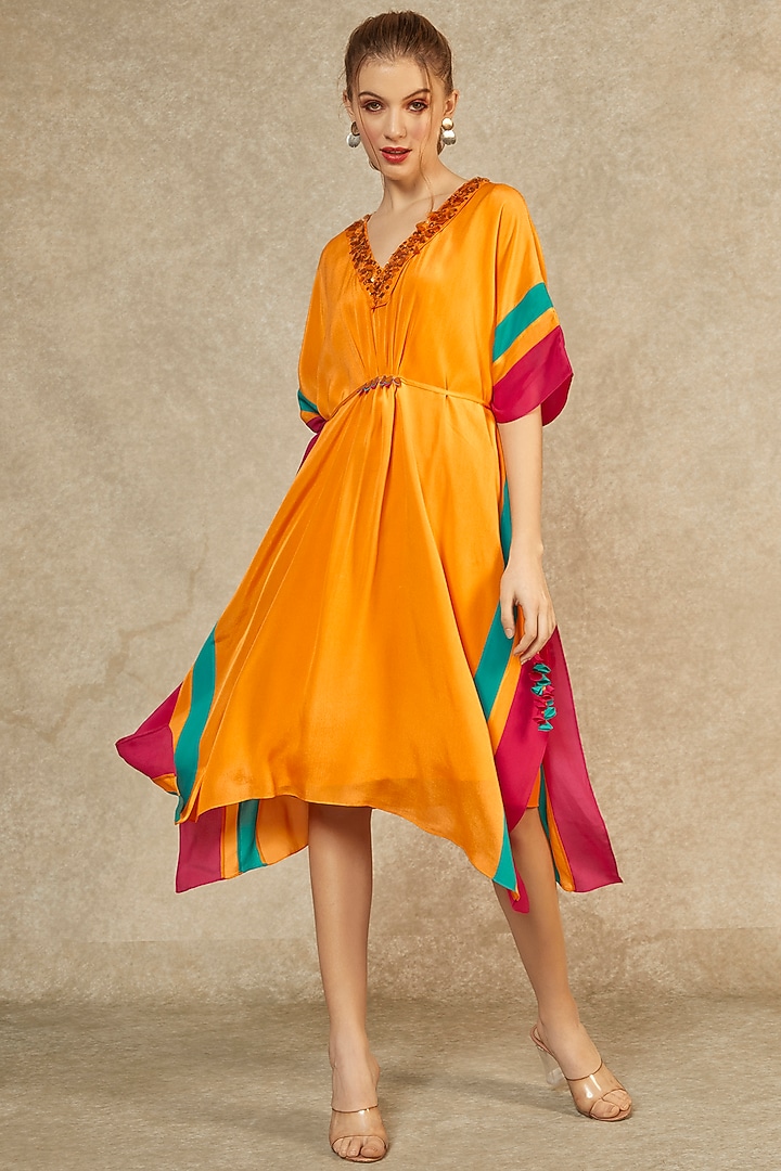 Flame Orange Short Kaftan by Wendell Rodricks at Pernia's Pop Up Shop