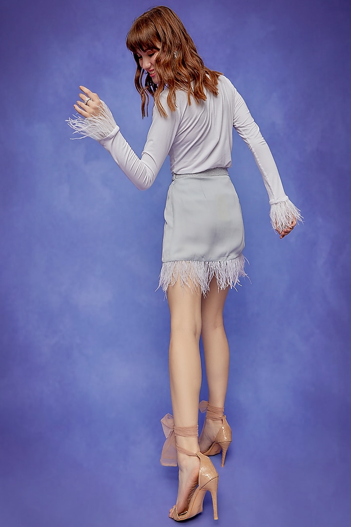Grey Double Georgette Embroidered Skirt Set by Wendell Rodricks at Pernia's Pop Up Shop