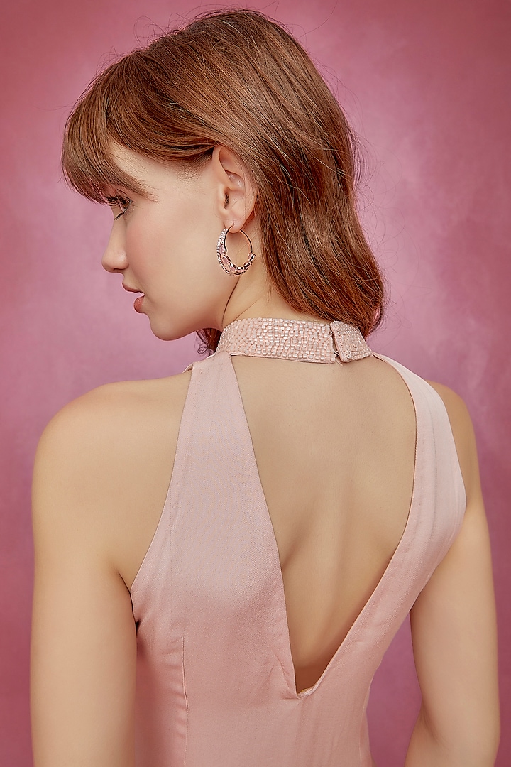 Light Pink Double Georgette Cowl Summer Dress by Wendell Rodricks at Pernia's Pop Up Shop
