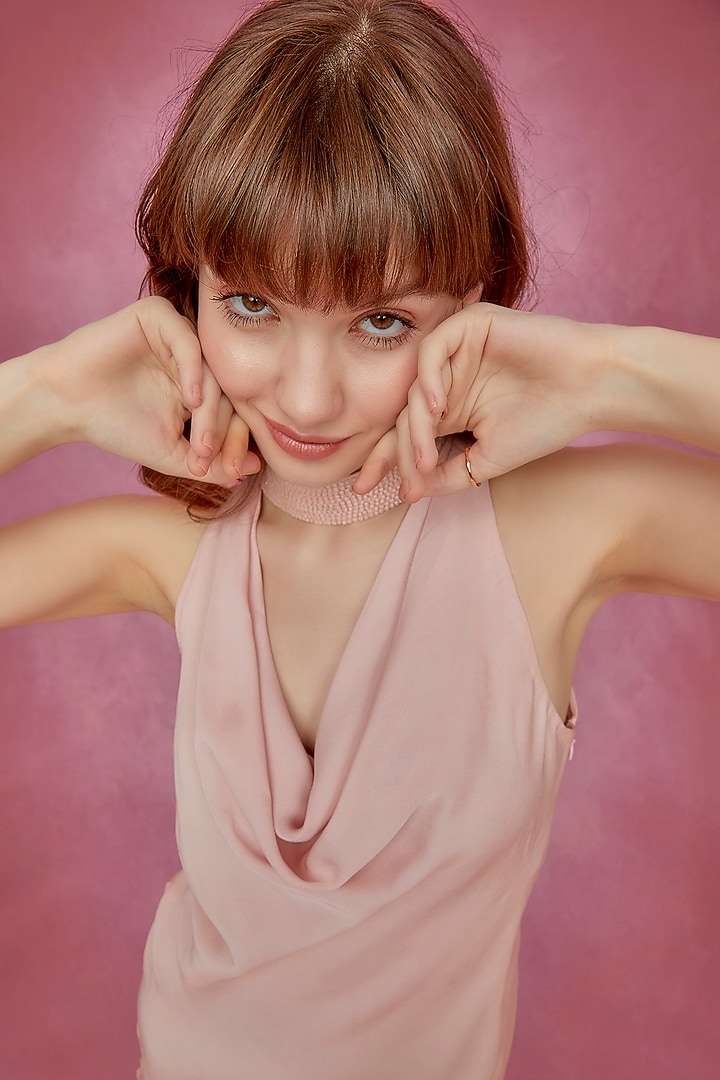 Light Pink Double Georgette Cowl Summer Dress by Wendell Rodricks at Pernia's Pop Up Shop