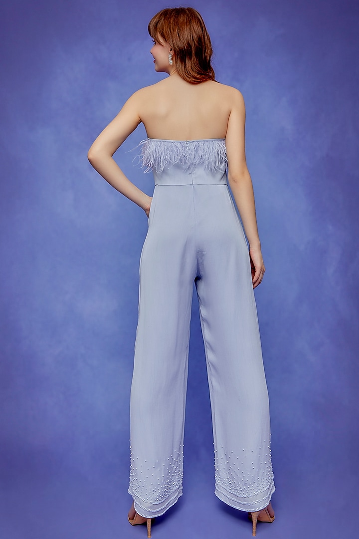 Periwinkle Double Georgette Off-Shoulder Jumpsuit by Wendell Rodricks at Pernia's Pop Up Shop