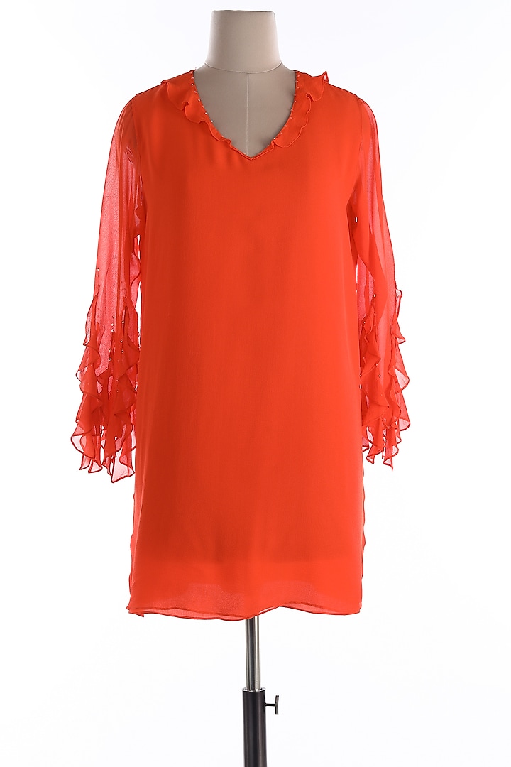 Orange Silk Georgette Dress by Wendell Rodricks