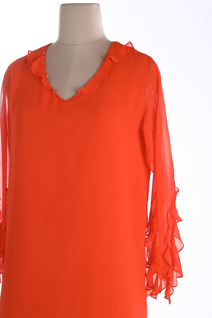Orange Silk Georgette Summer Dress by Wendell Rodricks at Pernia's Pop Up Shop