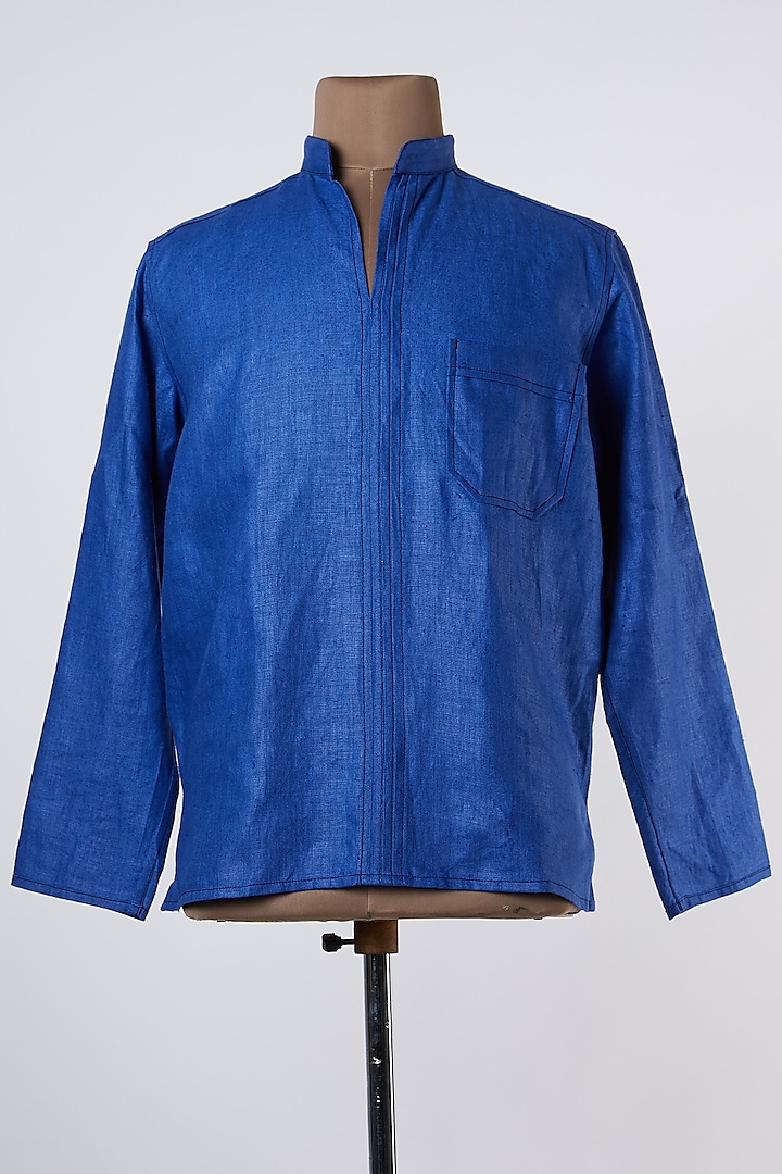 Blue Linen Shirt by Wendell Rodricks Men