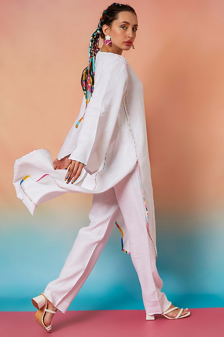 White Linen Straight Pants by Wendell Rodricks at Pernia's Pop Up Shop