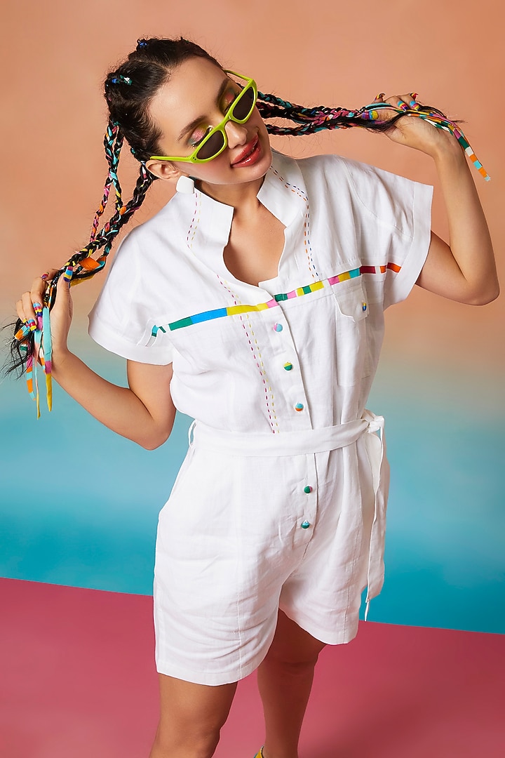 White Linen Romper by Wendell Rodricks at Pernia's Pop Up Shop