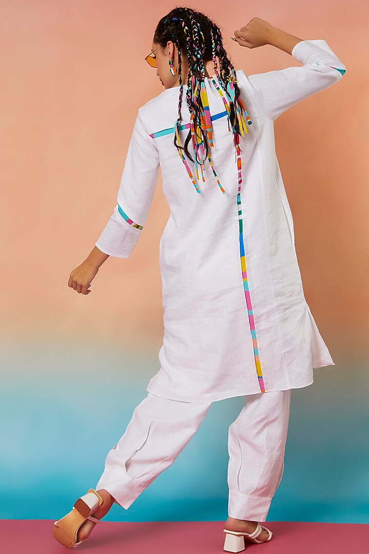 White Linen Patch Tunic by Wendell Rodricks at Pernia's Pop Up Shop