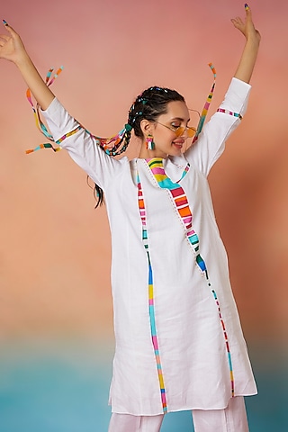 White Linen Patch Tunic by Wendell Rodricks