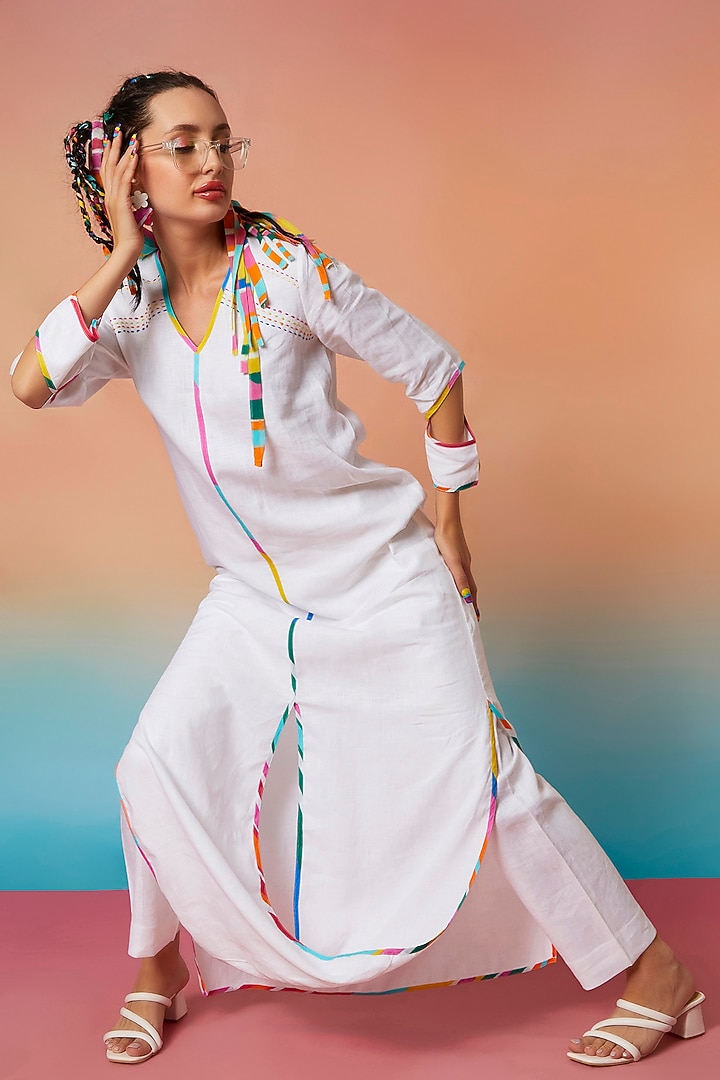 White Linen Straight Pants by Wendell Rodricks at Pernia's Pop Up Shop