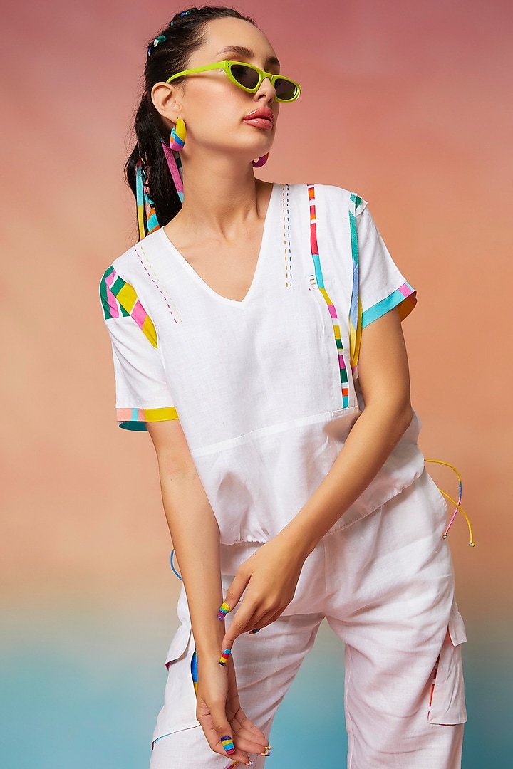 White Linen Kimono Oversize Top by Wendell Rodricks at Pernia's Pop Up Shop