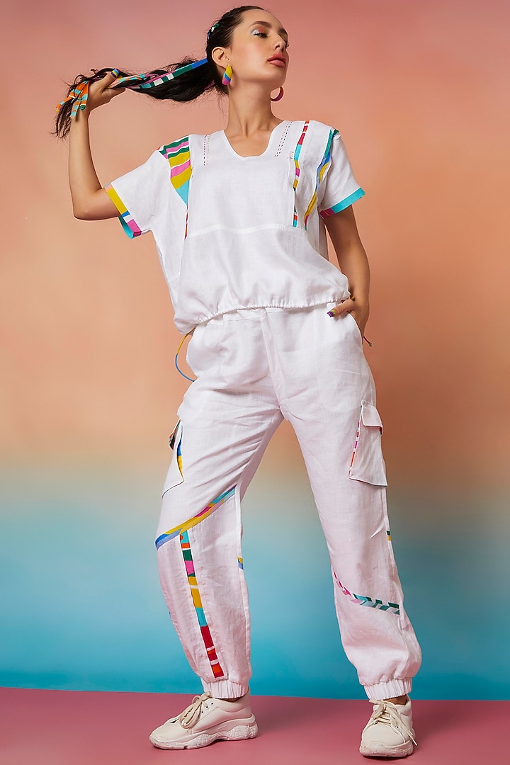 White Linen Jogger Pants by Wendell Rodricks at Pernia's Pop Up Shop