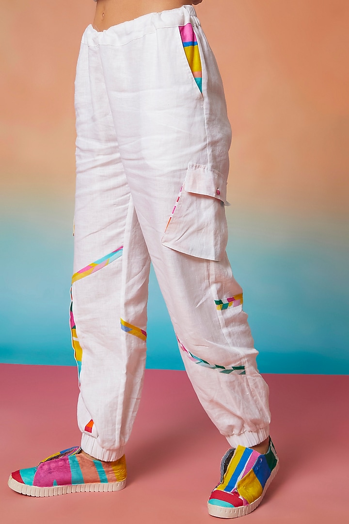 White Linen Jogger Pants by Wendell Rodricks at Pernia's Pop Up Shop