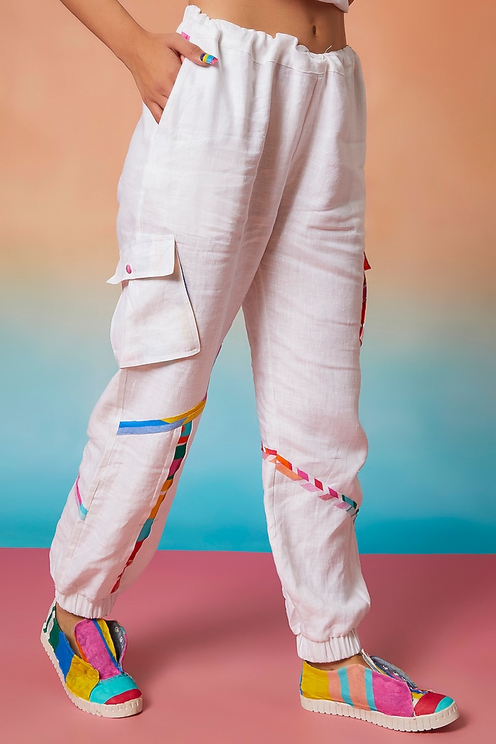 White Linen Jogger Pants by Wendell Rodricks at Pernia's Pop Up Shop