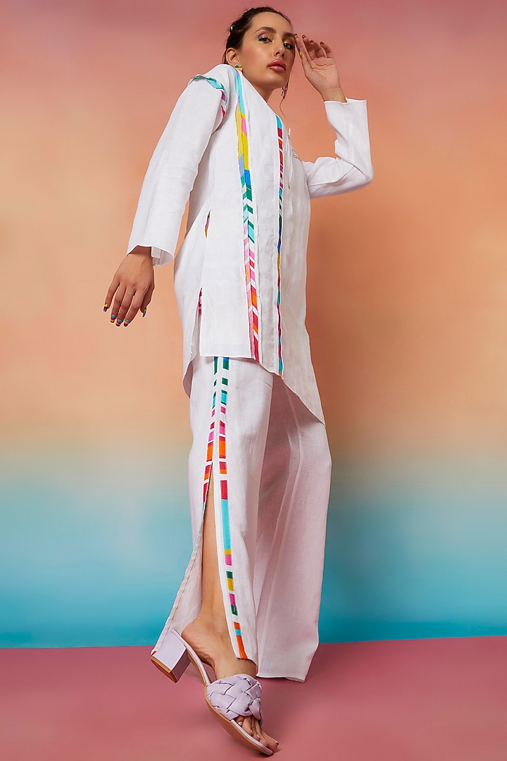 White Side Striped With Slit Pants by Wendell Rodricks at Pernia's Pop Up Shop