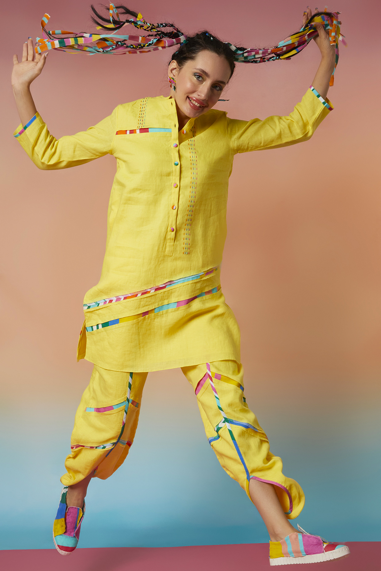 Sunglow Yellow Gota Sequin & Pearl Beads Dhoti Pants Suit – Talking Threads