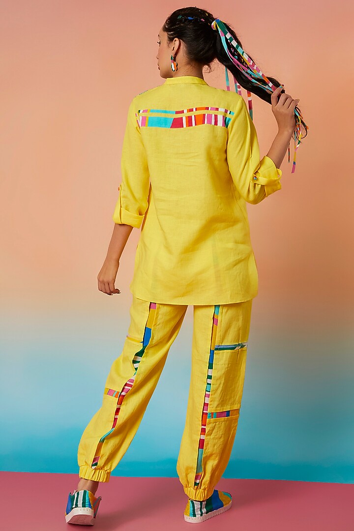 Yellow Linen Band Collar Top by Wendell Rodricks at Pernia's Pop Up Shop