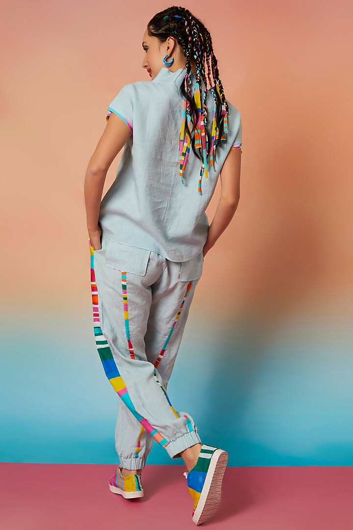 Pale Blue Side Flap Jogger Pants by Wendell Rodricks at Pernia's Pop Up Shop