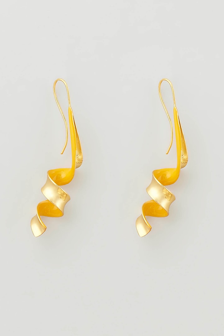 Gold Micro Plated Yellow Enameled Spiral Earrings by Wendell Rodricks at Pernia's Pop Up Shop