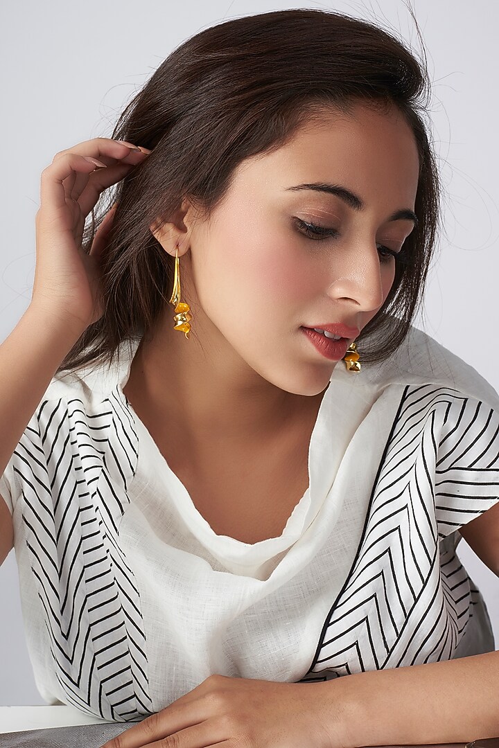 Gold Micro Plated Yellow Enameled Spiral Earrings by Wendell Rodricks at Pernia's Pop Up Shop